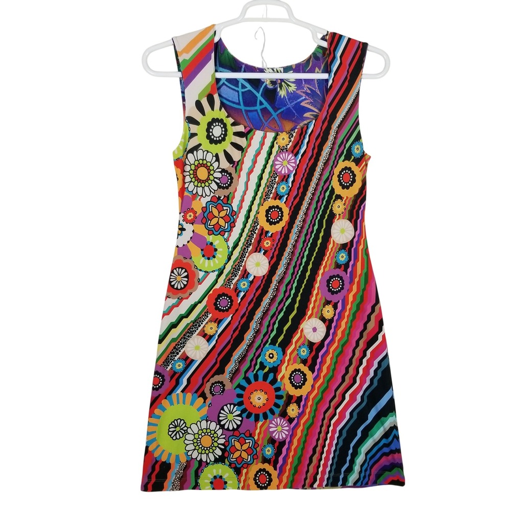 Nally & Millie Reversible Shift Dress Womens Medium Multicolor Floral Geometric